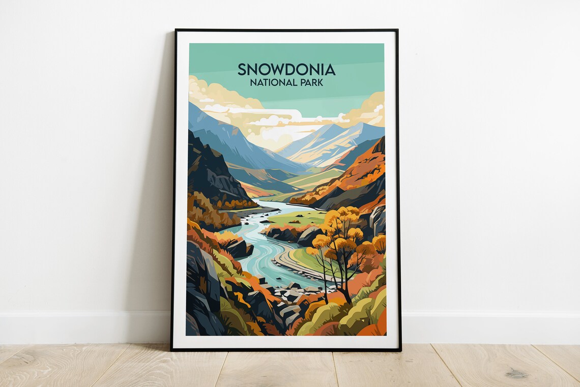 Snowdonia National Park Autumn River Valley Poster Travel Art