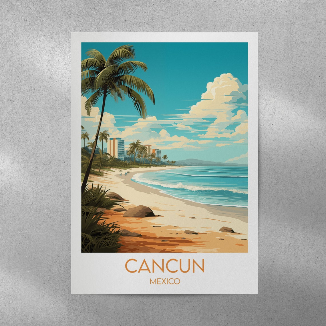 Cancun Mexico Palm Beach Turquoise Waves Vintage Travel Poster - Image 4