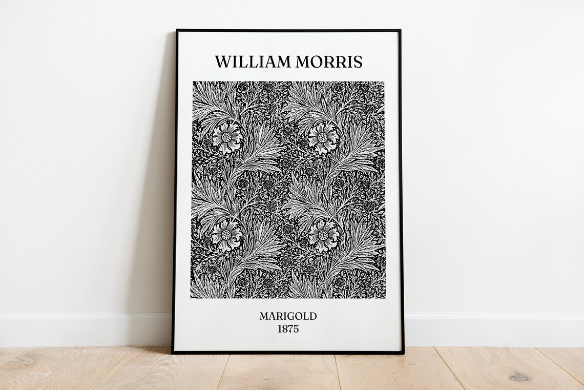 William Morris Marigold Black and White Art Print