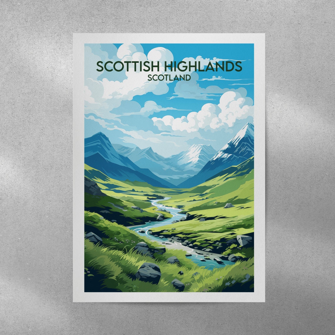 Scottish Highlands Scotland Green Glen Stream Peaks Travel Poster - Image 3