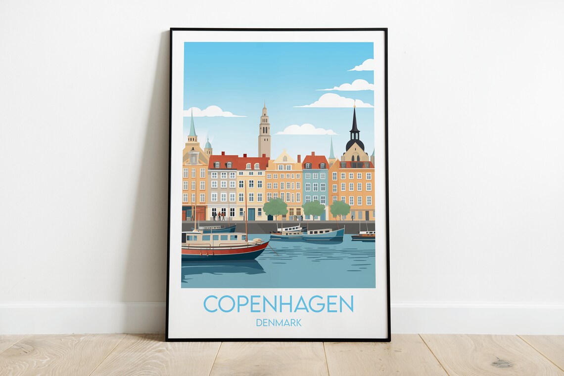 Copenhagen Denmark Nyhavn Harbor Colorful Illustration Poster