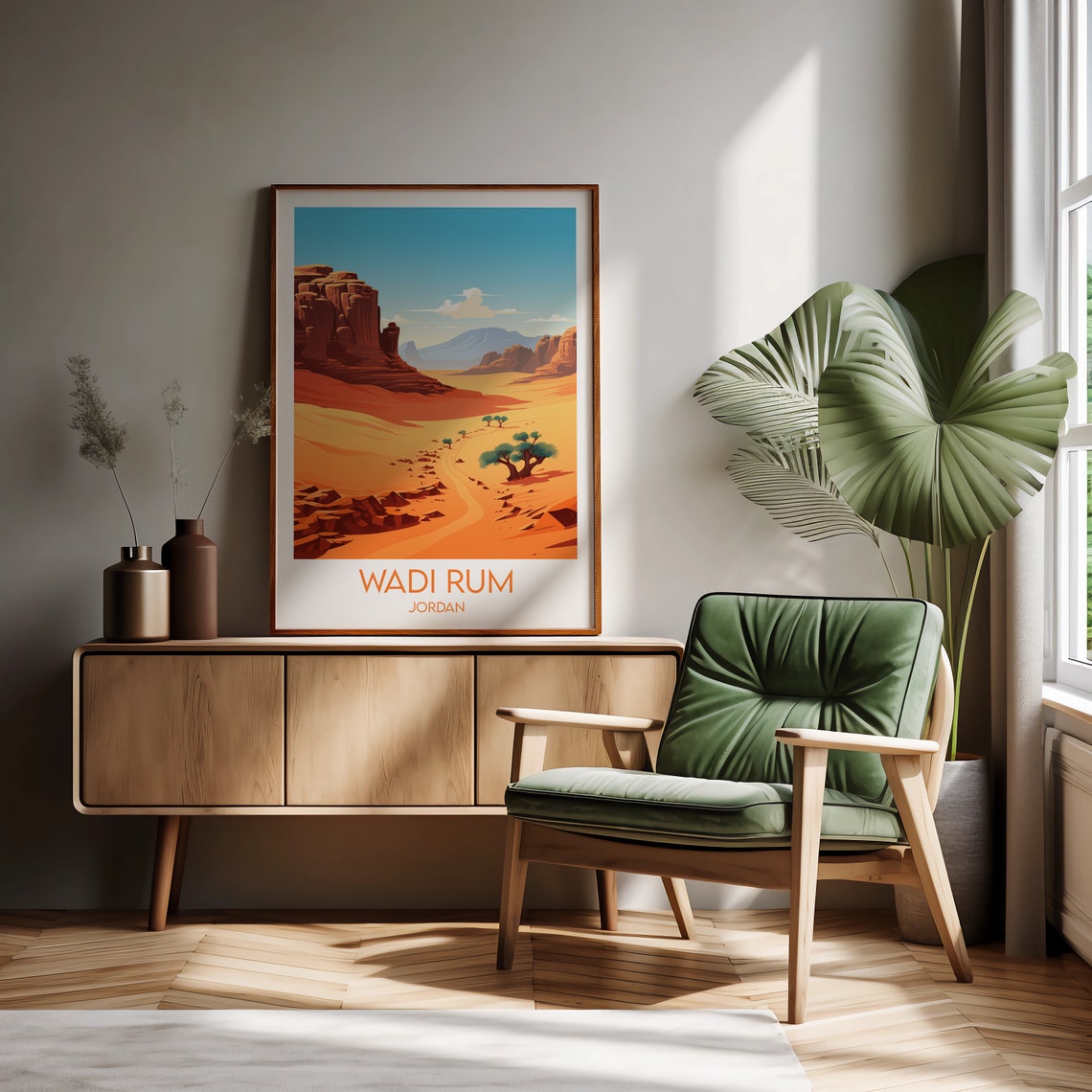 Wadi Rum Jordan Red Rock Desert Valley Caravan Travel Poster - Image 2