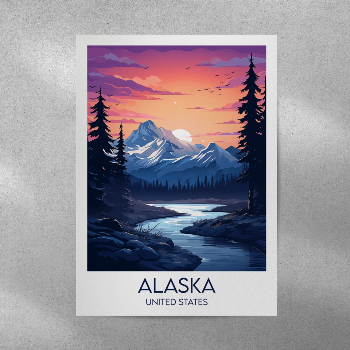 Alaska United States Sunset Mountain Lake Dusk Travel Poster - Image 3