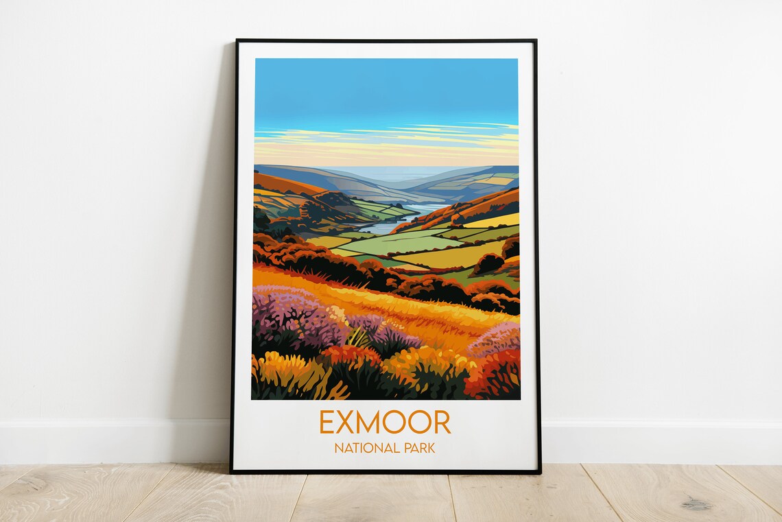 Exmoor National Park Heather Moorland Valley Vista Travel Poster