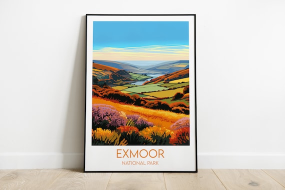 Exmoor National Park Heather Moorland Valley Vista Travel Poster