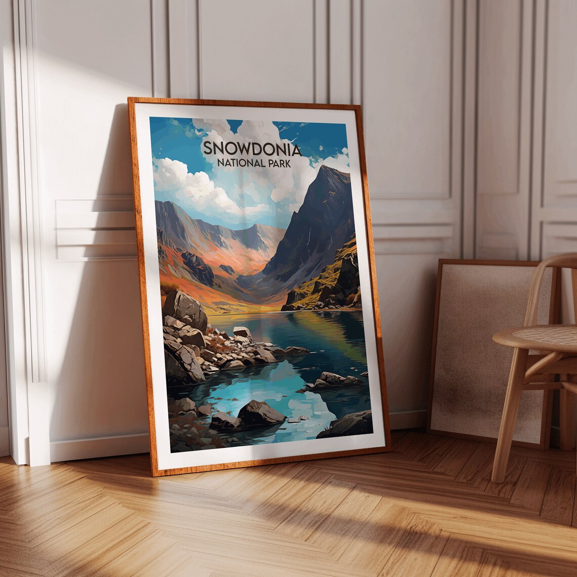 Snowdonia National Park Lake And Peaks Retro Travel Art Poster - Image 3