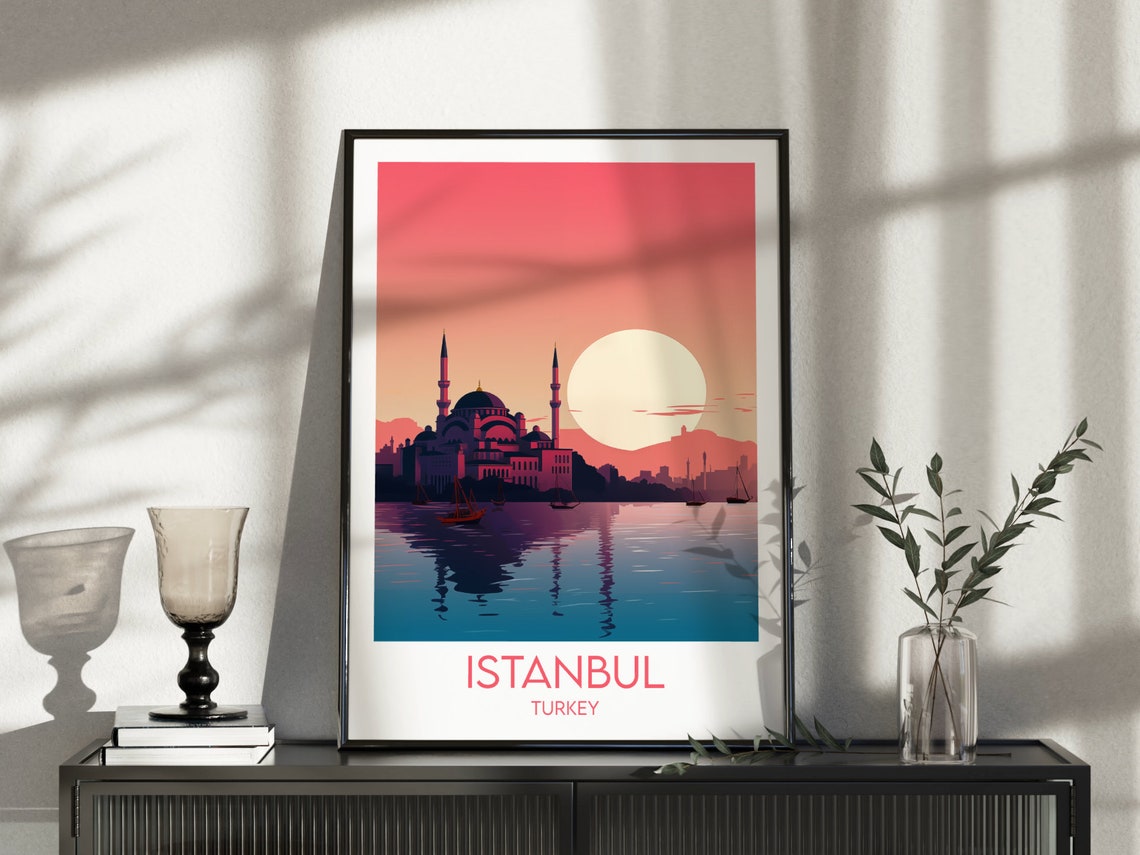 Istanbul Turkey Mosque Sunset Water Reflection Travel Poster - Image 5