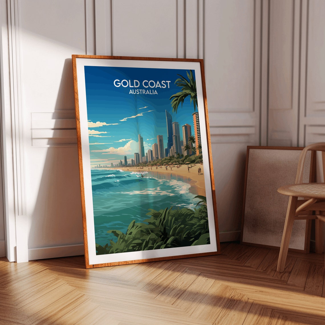 Gold Coast Australia Vintage Retro Beach Skyline Travel Poster - Image 3