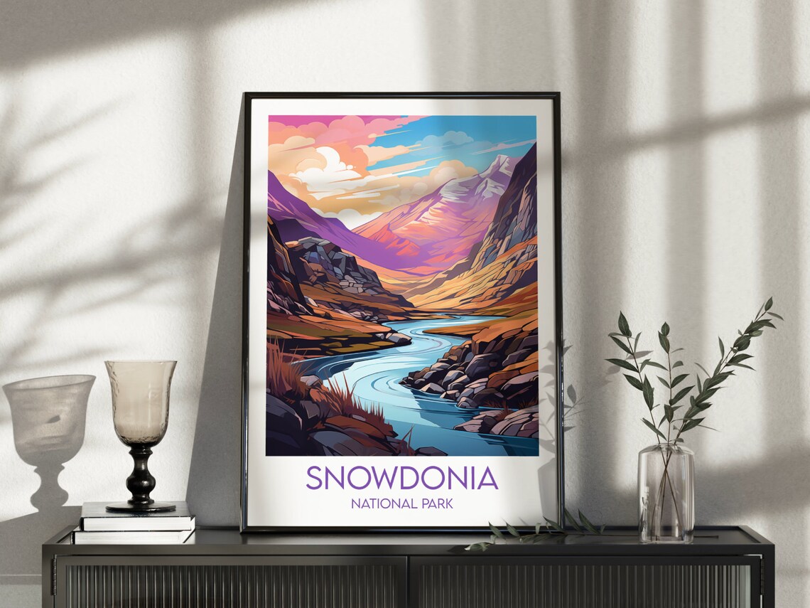 Snowdonia National Park Purple Mountain Valley River Travel Poster - Image 5