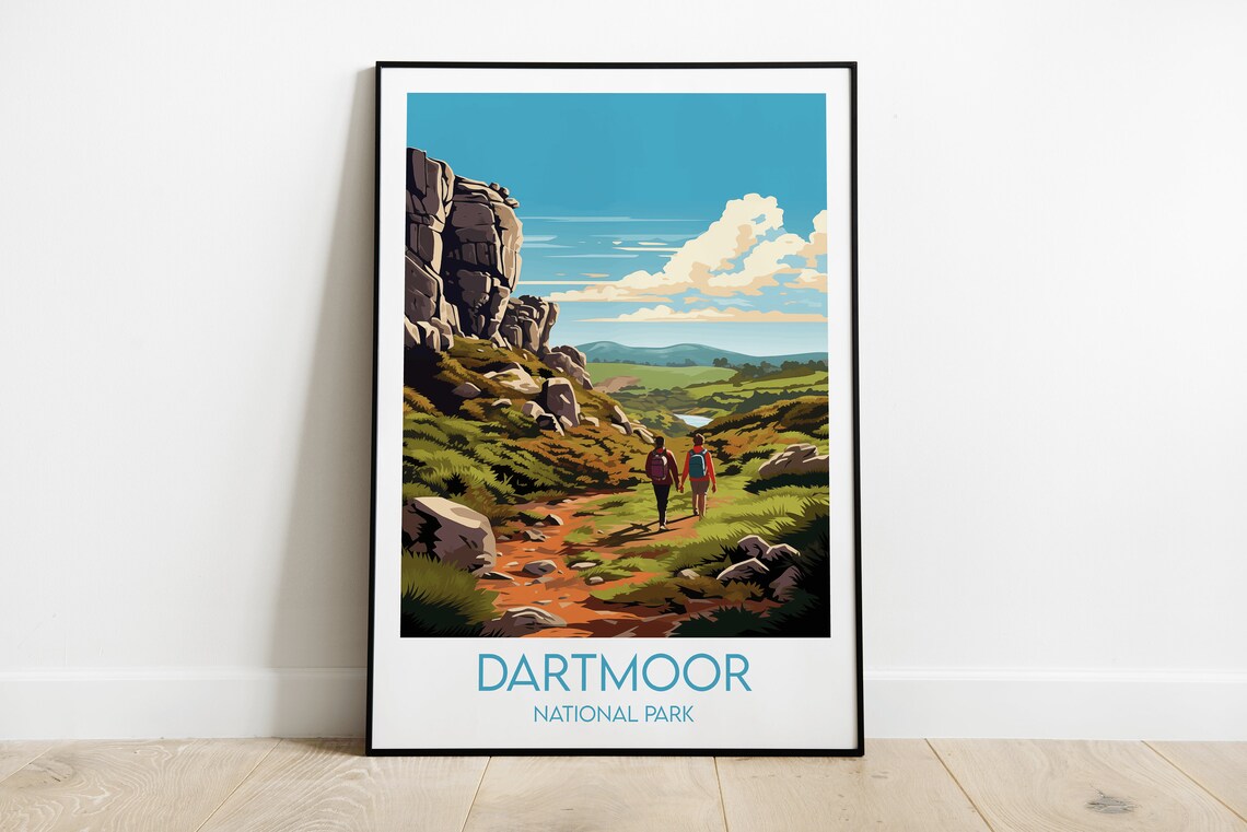 Dartmoor National Park England Hiking Trail Granite Tor Travel Poster