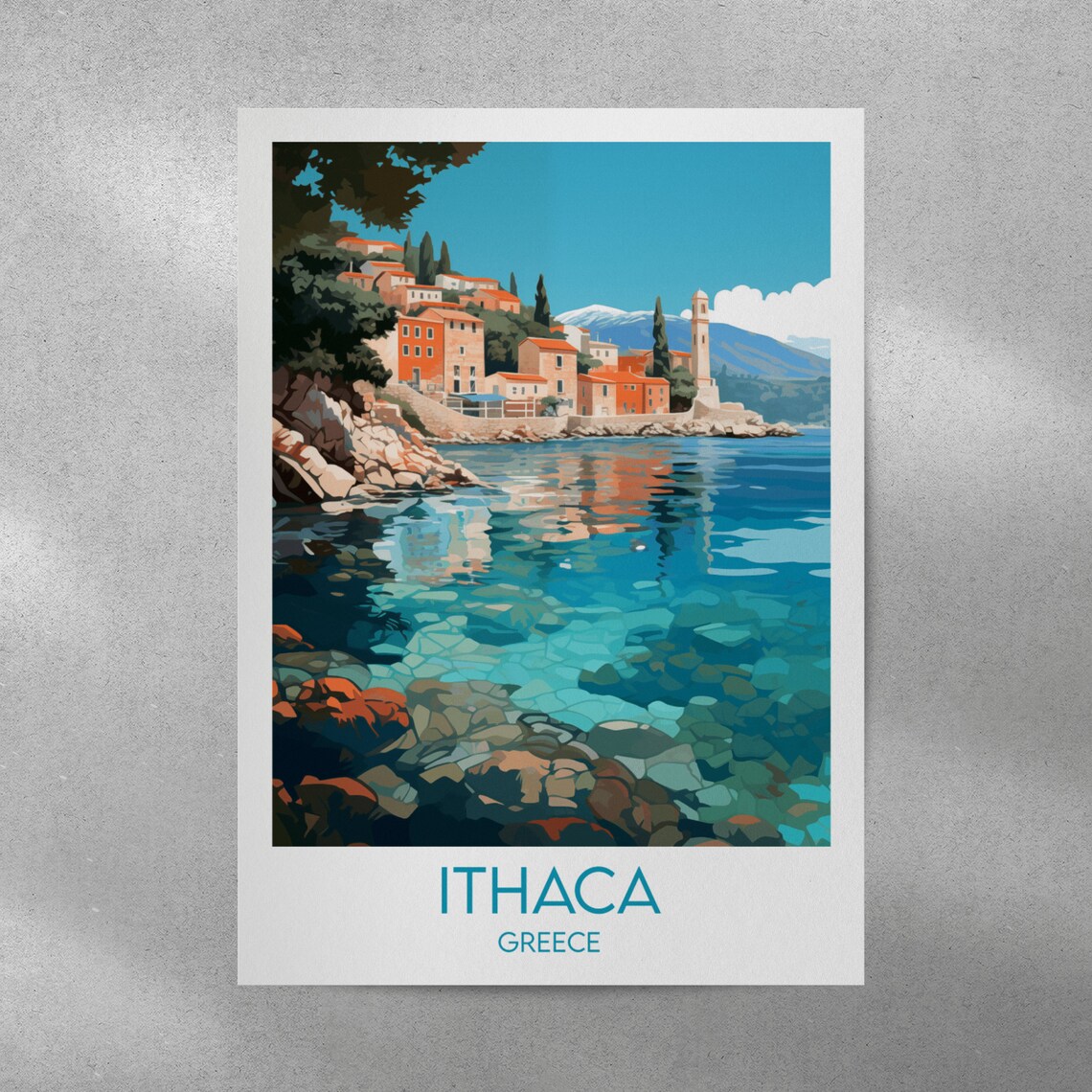 Ithaca Greece Coastal Old Town Turquoise Bay Retro Travel Poster - Image 3