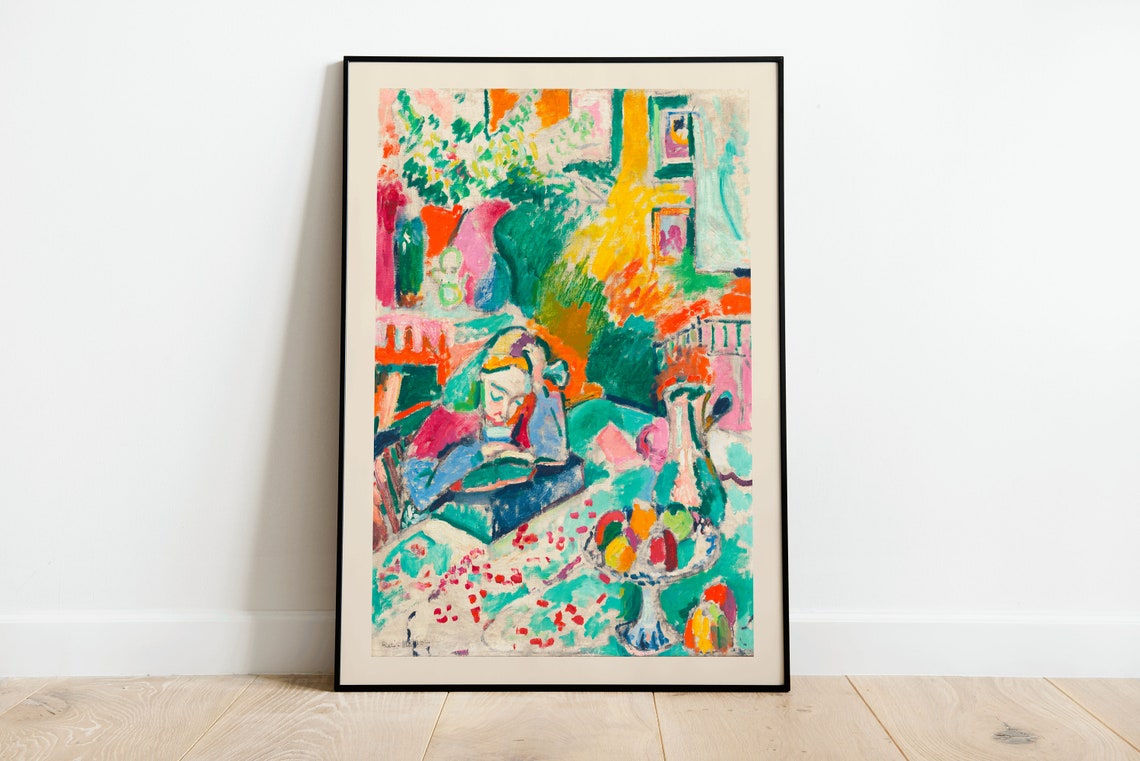 Henri Matisse Girl Reading Bordered Fauvist Interior Art Poster
