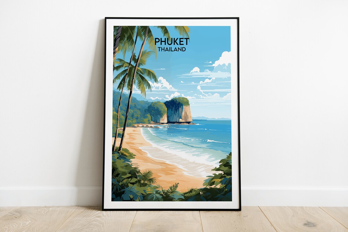Phuket Thailand Tropical Beach Paradise Travel Illustration Poster
