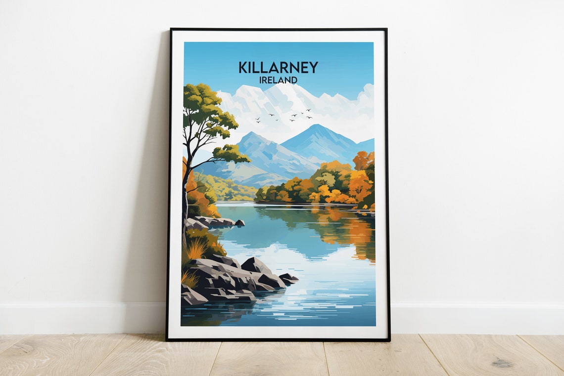 Killarney Ireland Lakeside Mountains Autumn Birds Travel Poster