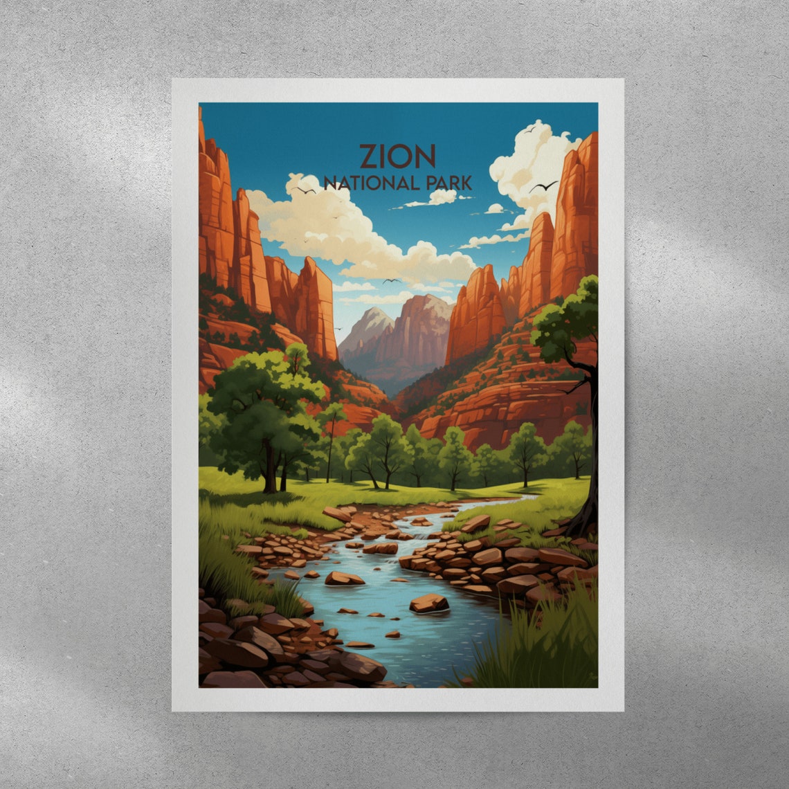 Zion National Park Daytime Canyon River Classic Travel Art Poster - Image 5