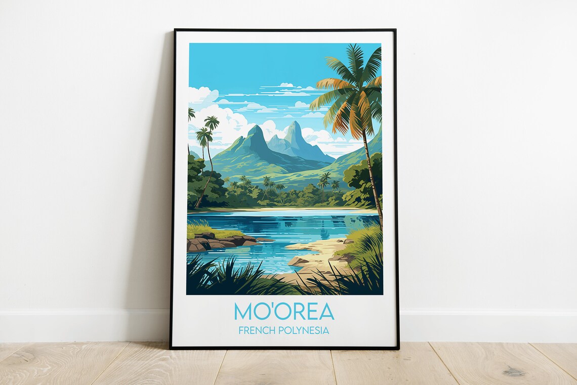 Moorea Travel Poster, French Polynesia Custom