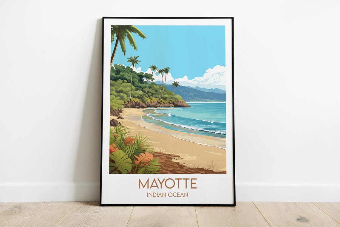 Mayotte Indian Ocean Tropical Beach Paradise Vintage Style Poster