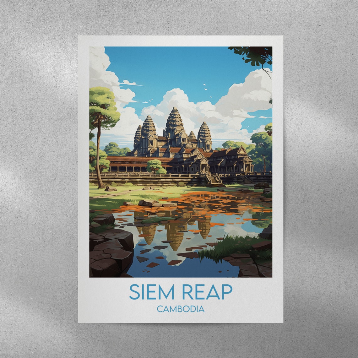 Siem Reap Cambodia Angkor Wat Temple Reflection Travel Poster - Image 4