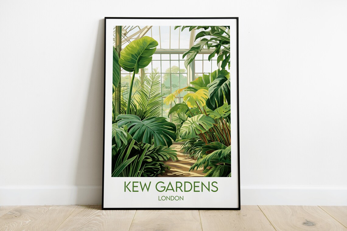 Kew Gardens London Palm House Tropical Plants Botanical Travel Poster