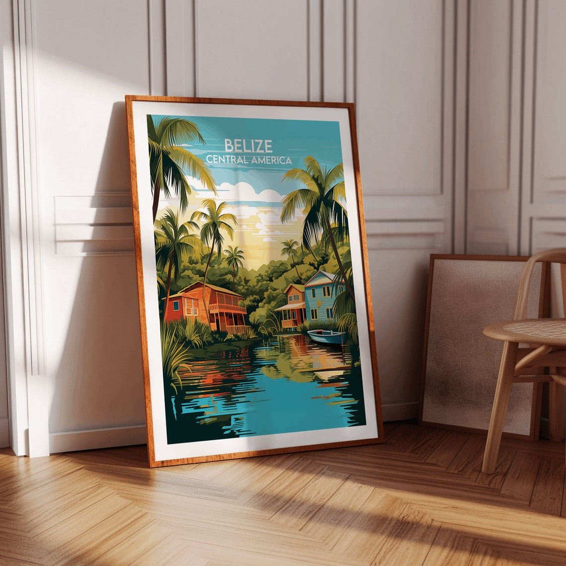 Belize Central America Palm Lagoon Waterfront Homes Travel Poster - Image 2