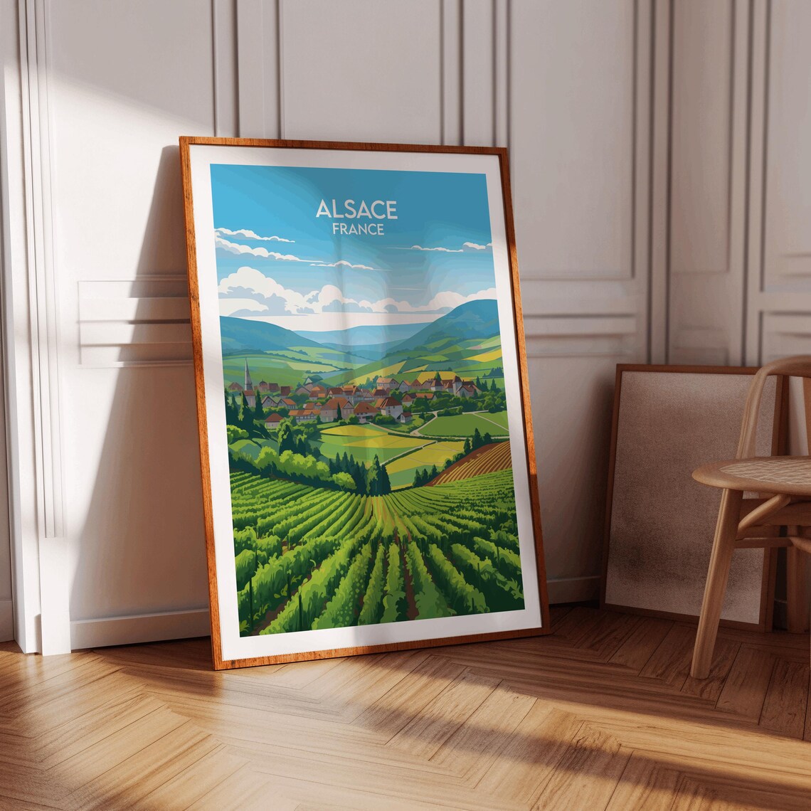 Alsace France Vineyard Village Rolling Hills Wine Travel Poster - Image 3