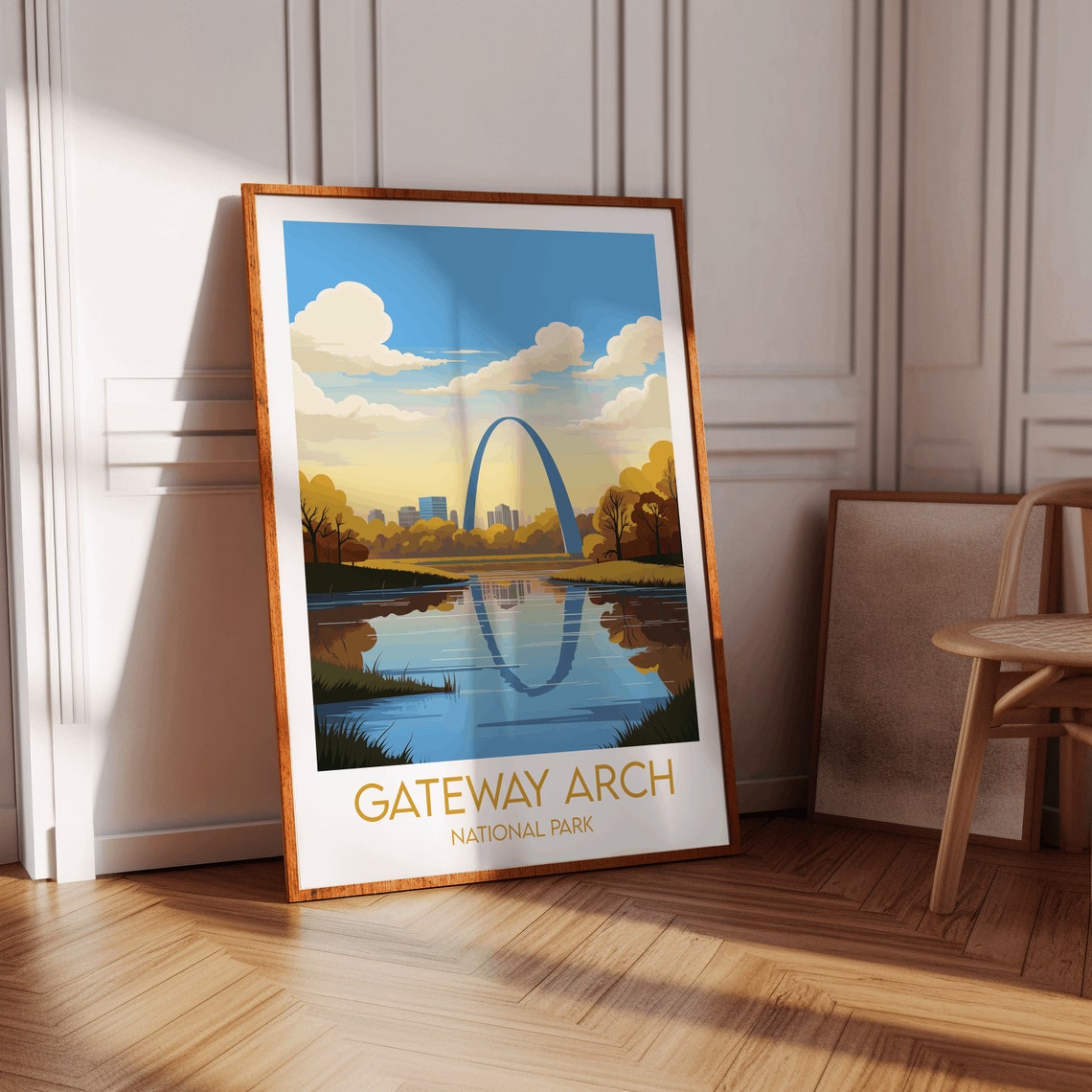 Gateway Arch National Park Autumn Reflection Skyline Gold Poster - Image 2