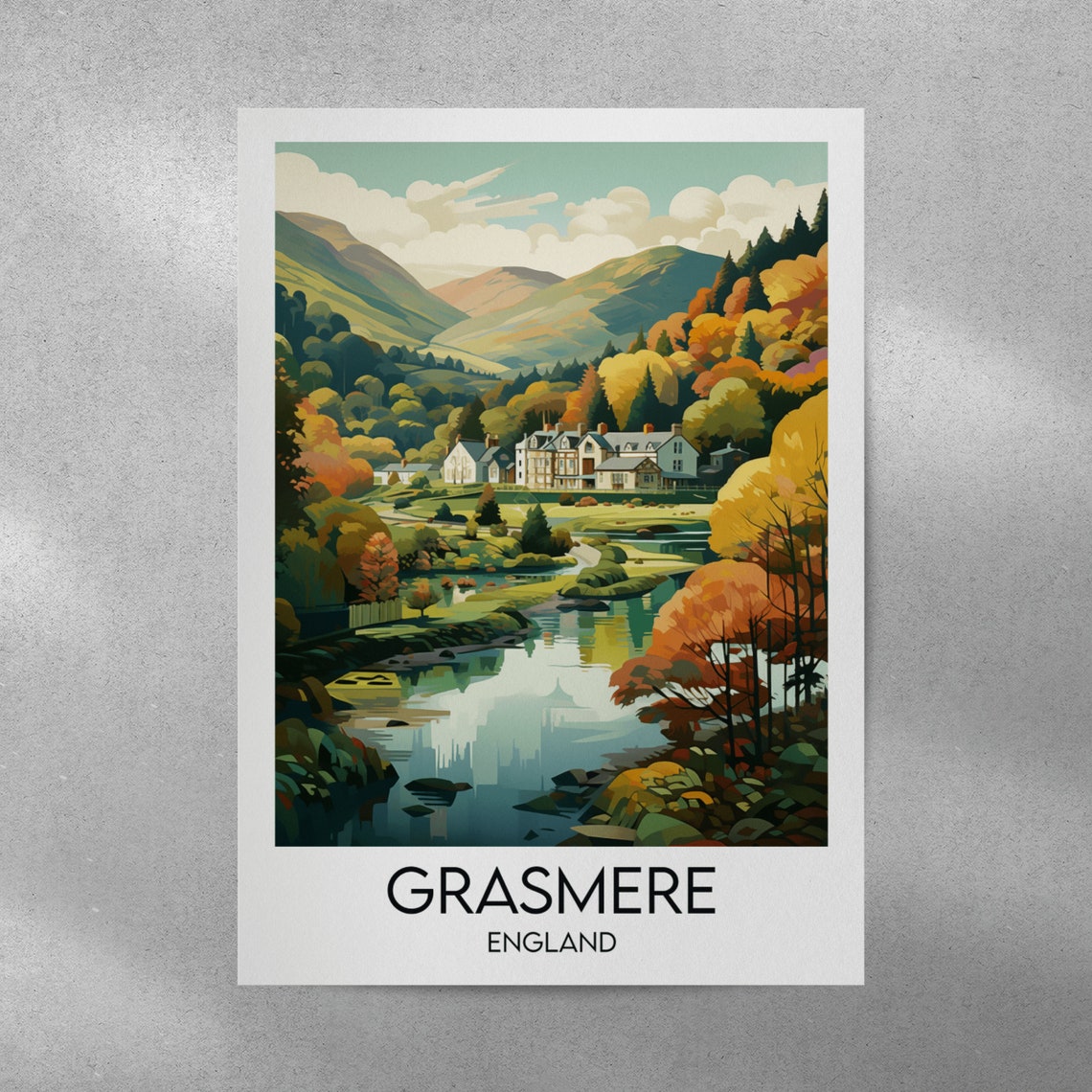 Grasmere England Lakeside Autumn Village Scenic Travel Poster - Image 4