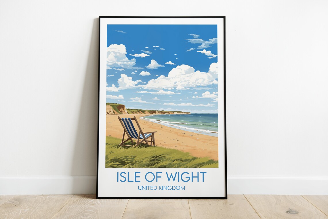Isle Of Wight United Kingdom Sandy Beach Seaside Travel Poster