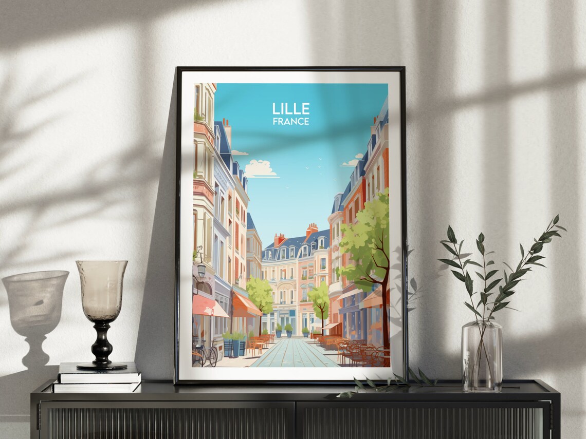 Lille France Historic Street Cafe Awnings Old Town Travel Poster - Image 3