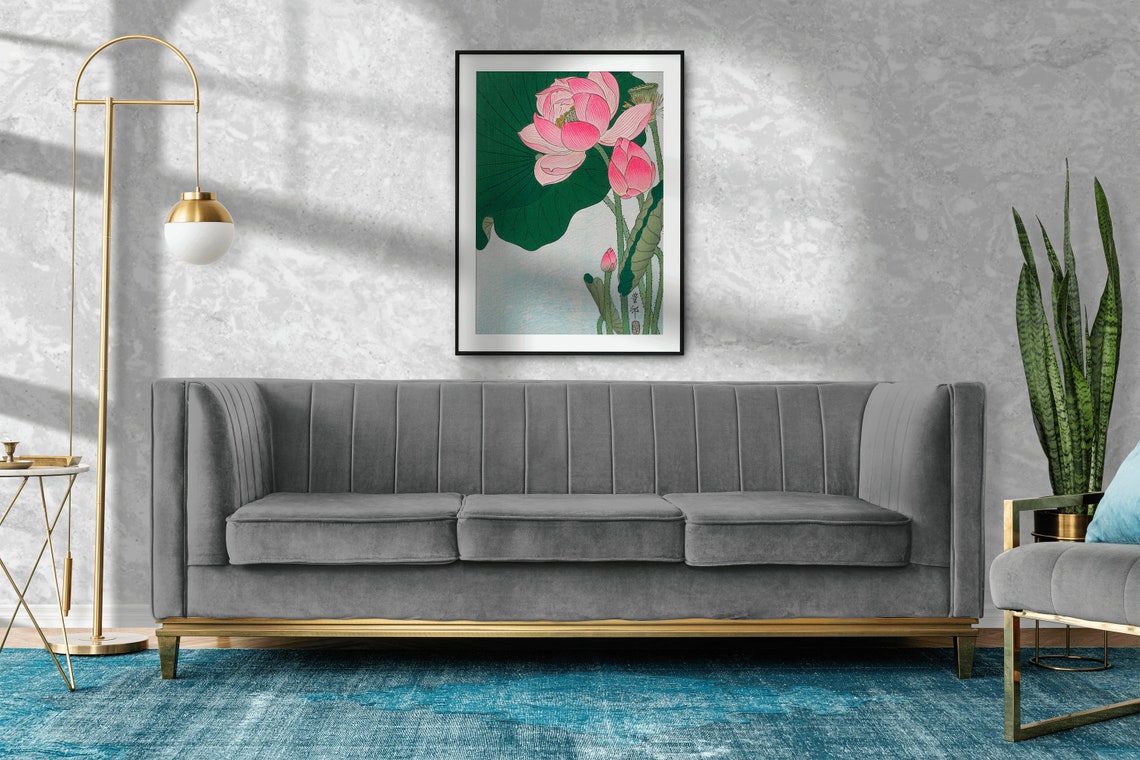 Ohara Koson Pink Lotus Blossom Japanese Woodblock Style Art Print - Image 2
