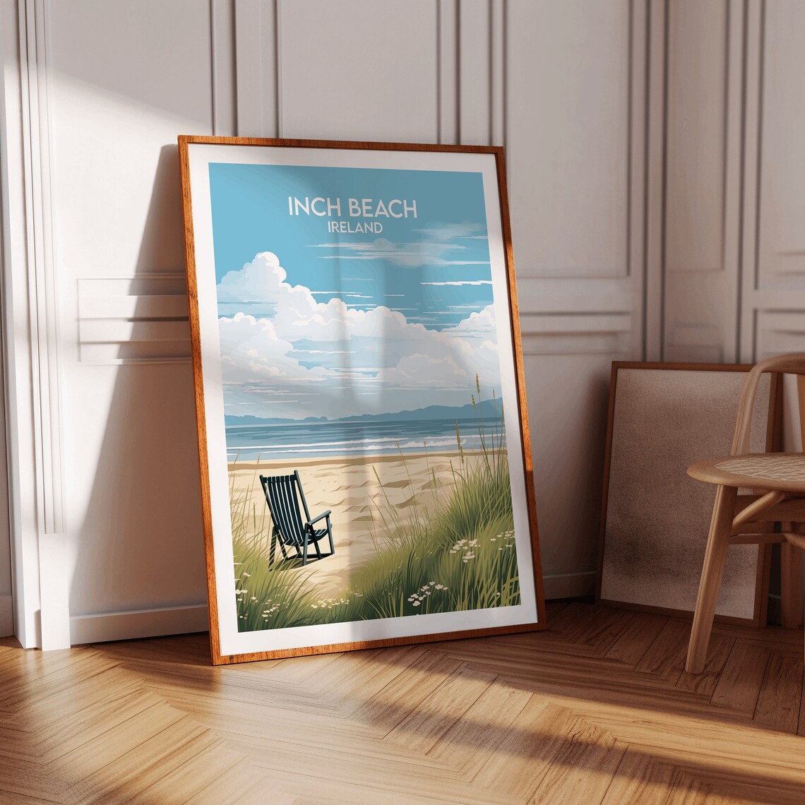 Inch Beach Ireland Seaside Chair Dunes Illustrated Travel Poster - Image 2