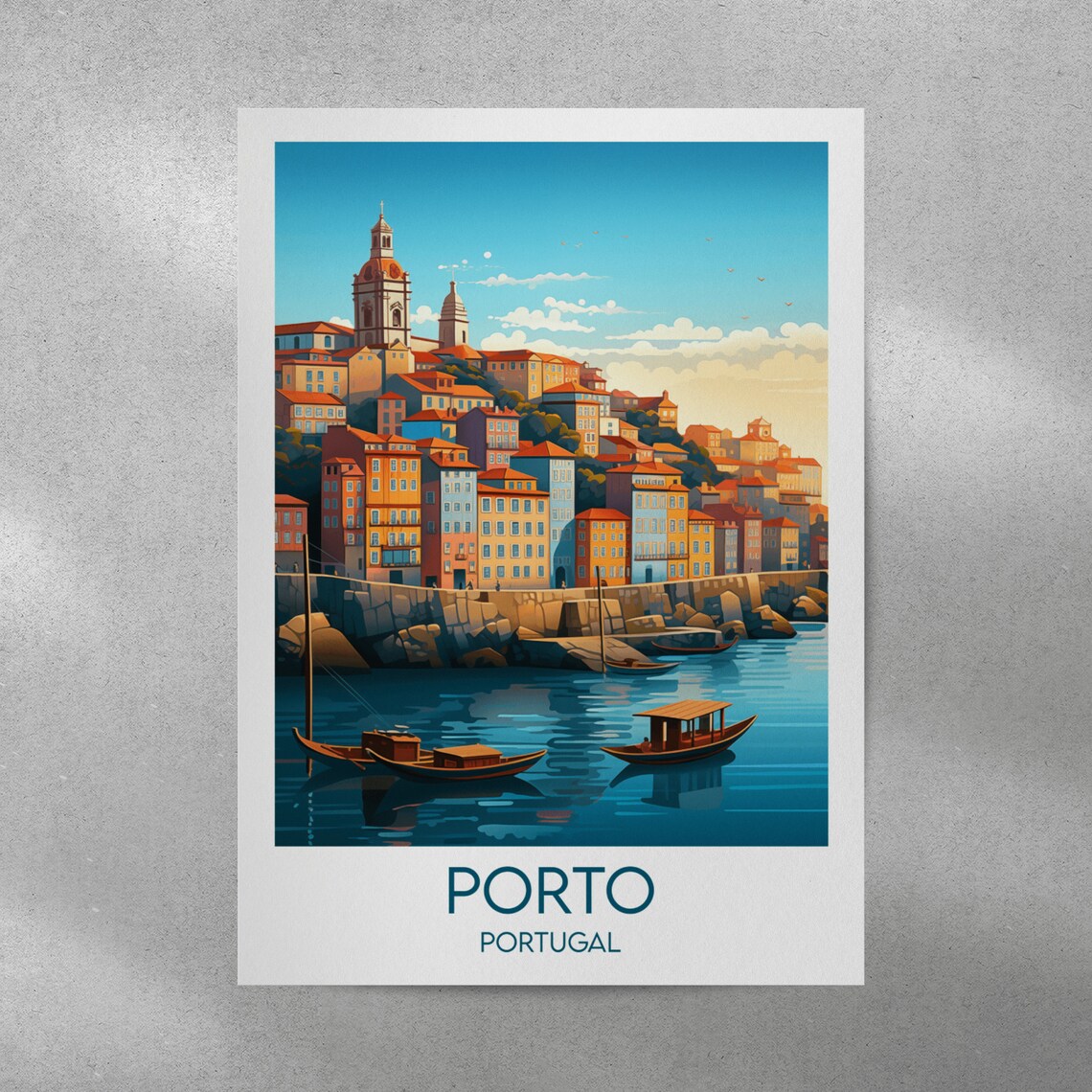 Porto Portugal Riverside Colorful Houses Illustrated Travel Poster - Image 3