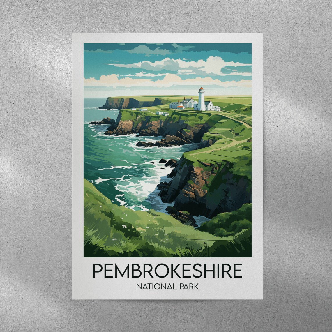 Pembrokeshire National Park Lighthouse Sea Cliffs Wales Coast Travel Poster - Image 4