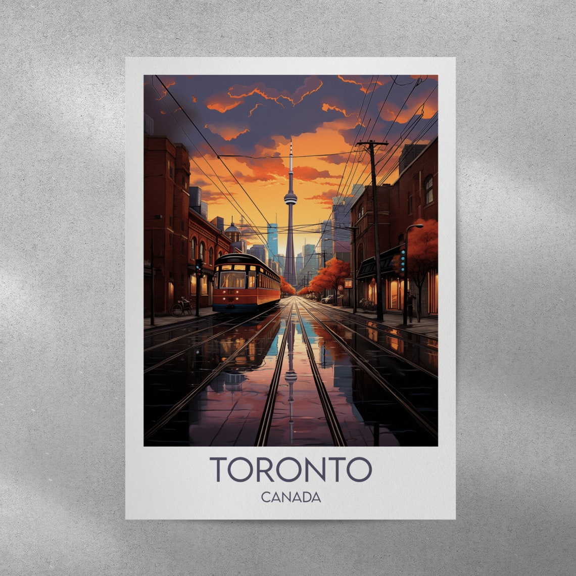 Toronto Canada Vintage Travel Poster Streetcar CN Tower Sunset - Image 4