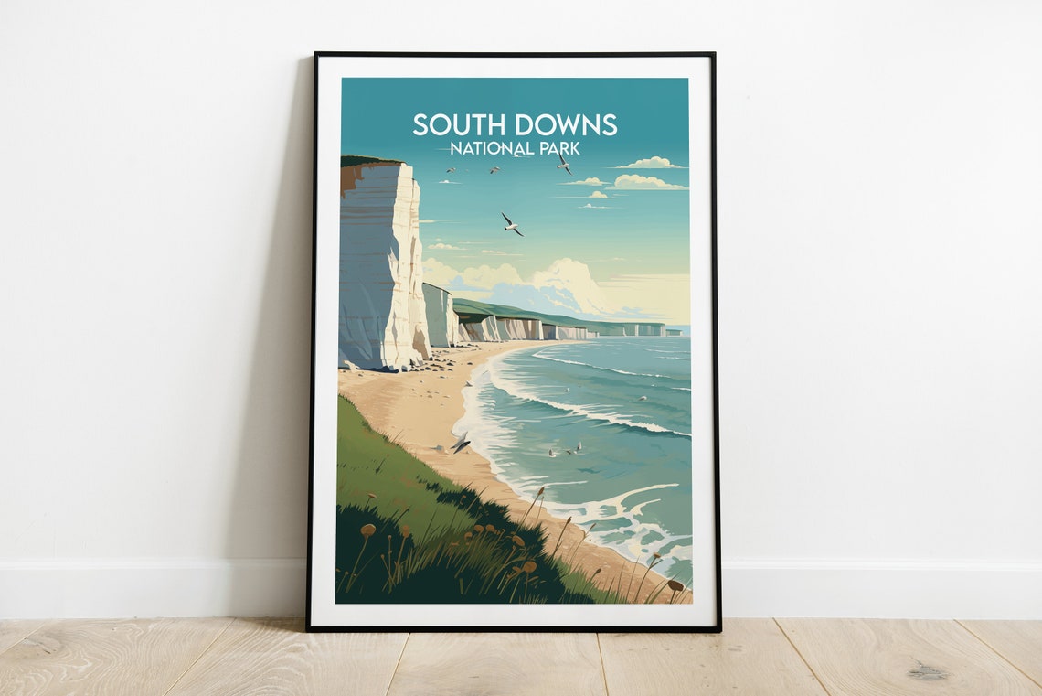 South Downs National Park England White Cliffs Coastal Travel Poster