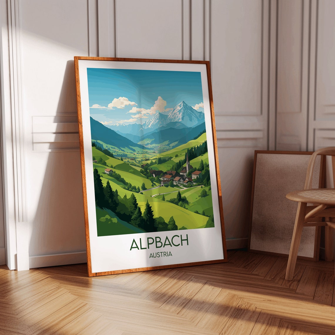 Alpbach Austria Alpine Village Travel Poster Snowy Mountain View Art - Image 3
