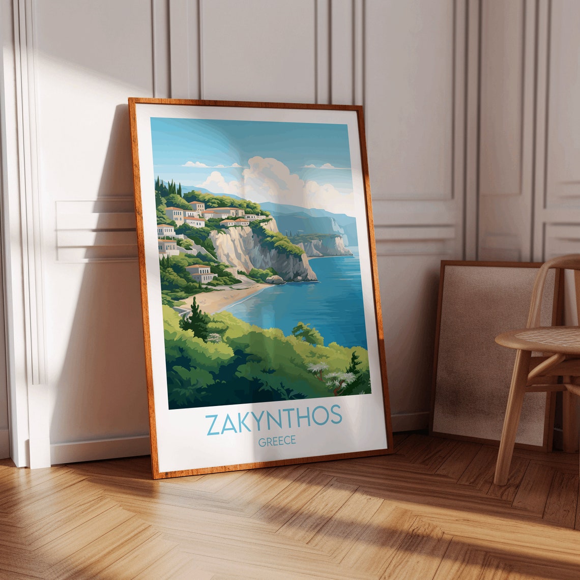 Zakynthos Greece Cliff Beach Hillside Village Coast View Travel Poster - Image 2