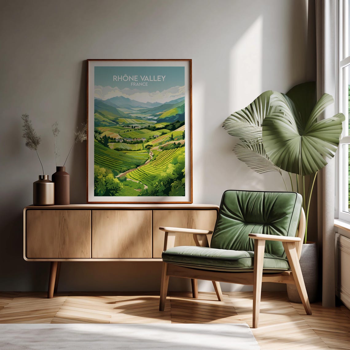 Rhone Valley France Green Vineyard Hills Scenic Travel Poster - Image 2