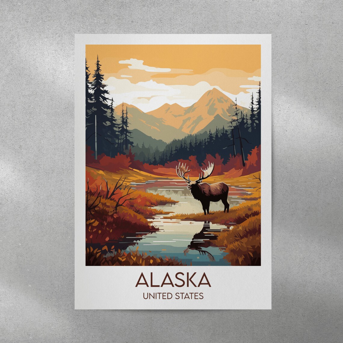 Alaska United States Moose River Autumn Wilderness Travel Poster - Image 3