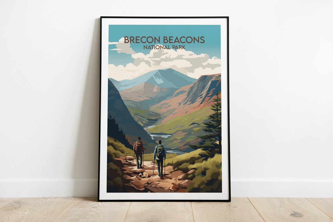 Brecon Beacons National Park Hikers Mountain Trail Travel Poster
