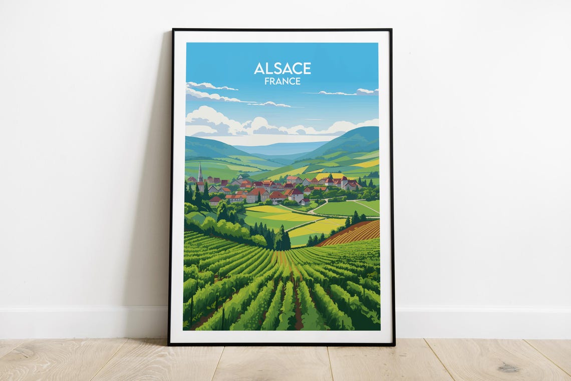 Alsace France Vineyard Village Rolling Hills Wine Travel Poster