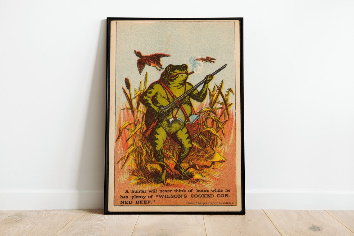 Vintage Frog Poster Wall Art Print A3 A4 A5 Funny Bathroom Kitchen Office Hunting Shooting Game Gift Home Decor Accessories