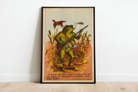 Vintage Frog Poster Wall Art Print A3 A4 A5 Funny Bathroom Kitchen Office Hunting Shooting Game Gift Home Decor Accessories