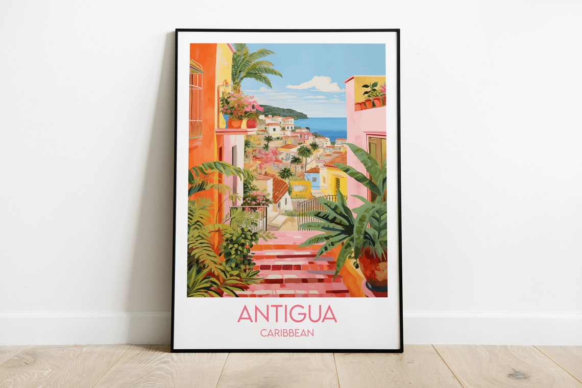 Antigua Travel Print Caribbean Poster Custom Personalised Wedding Birthday Gift
