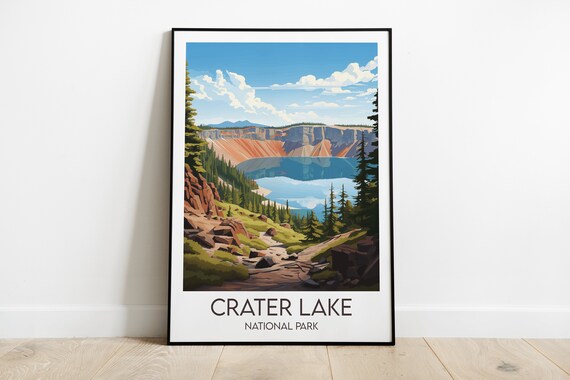 Crater Lake National Park Blue Caldera Pines Oregon Travel Poster