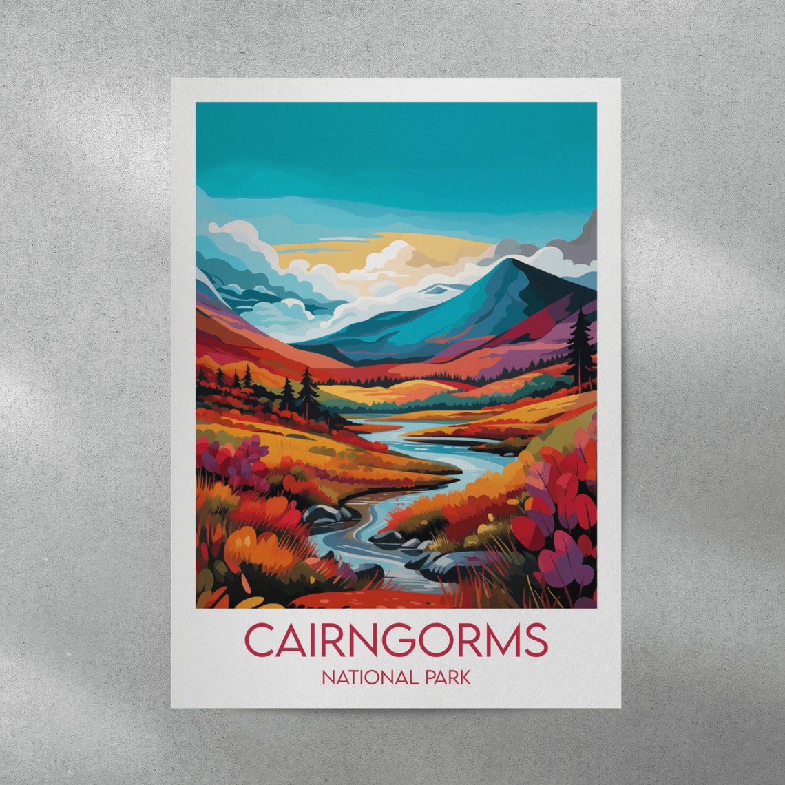 Cairngorms National Park Scotland Autumn Hills River Travel Poster - Image 3