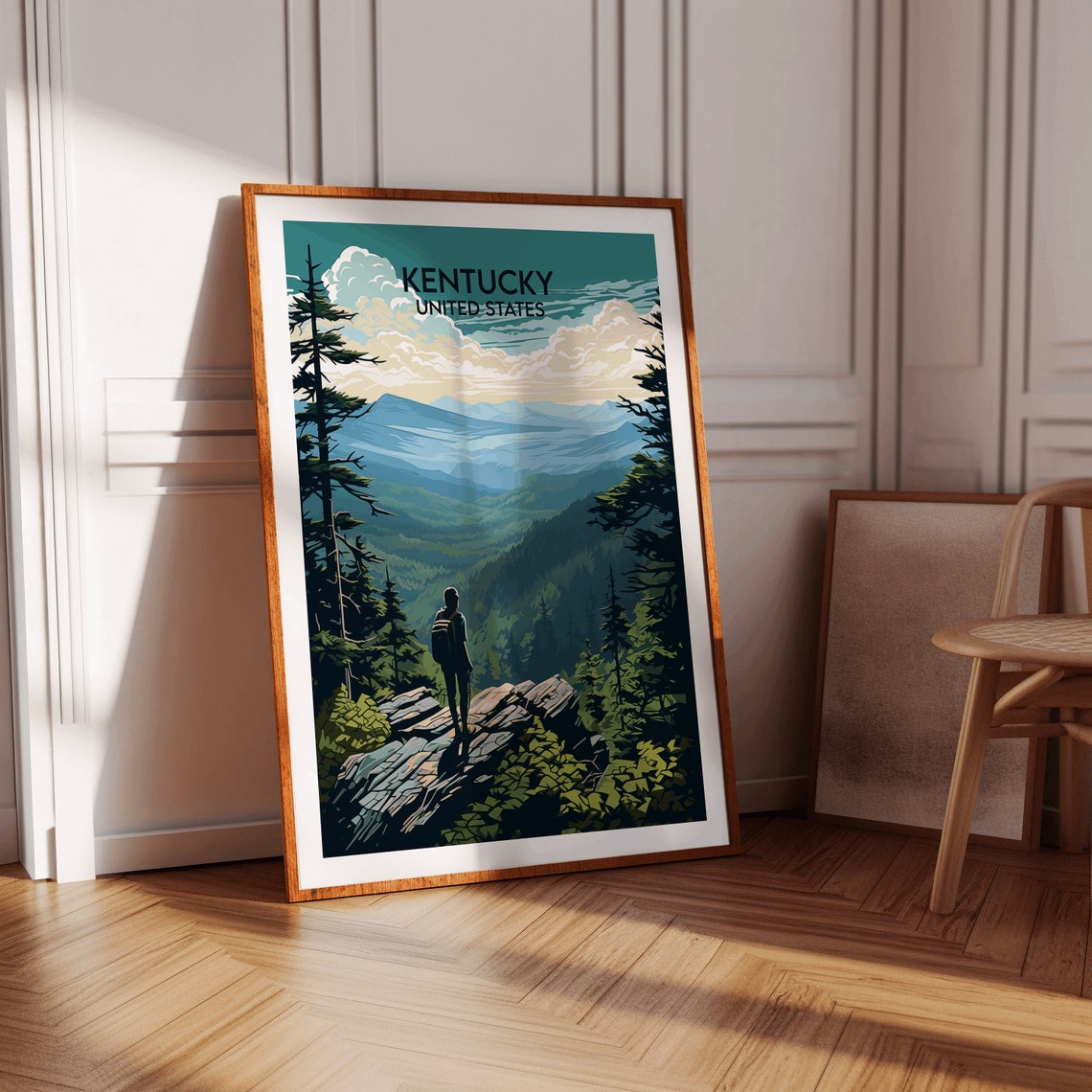 Kentucky Bluegrass Mountains Hiker Overlook Adventure Travel Poster - Image 2