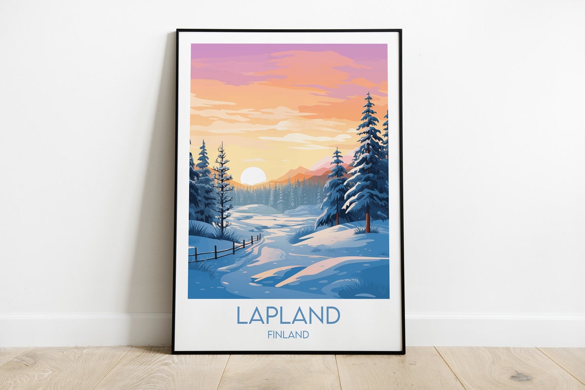 Finland Lapland Snowy Pine Forest Trail at Winter Sunset Poster