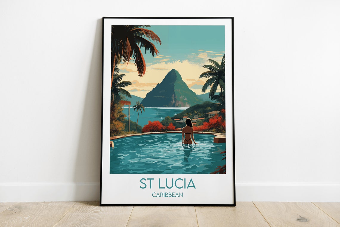 St Lucia Travel Print Caribbean Poster Custom Personalised Wedding Birthday Gift