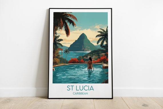 St Lucia Travel Print Caribbean Poster Custom Personalised Wedding Birthday Gift